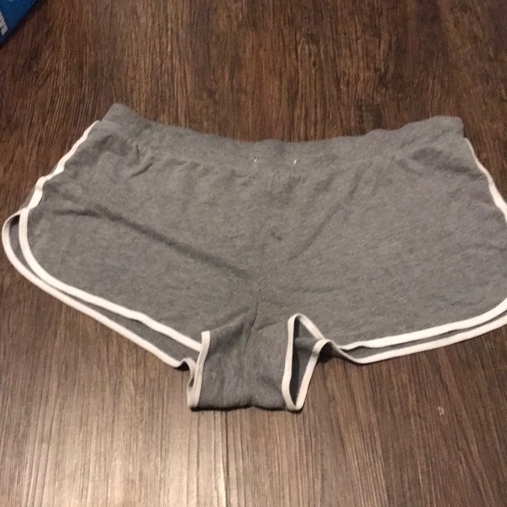 gray and white shorts